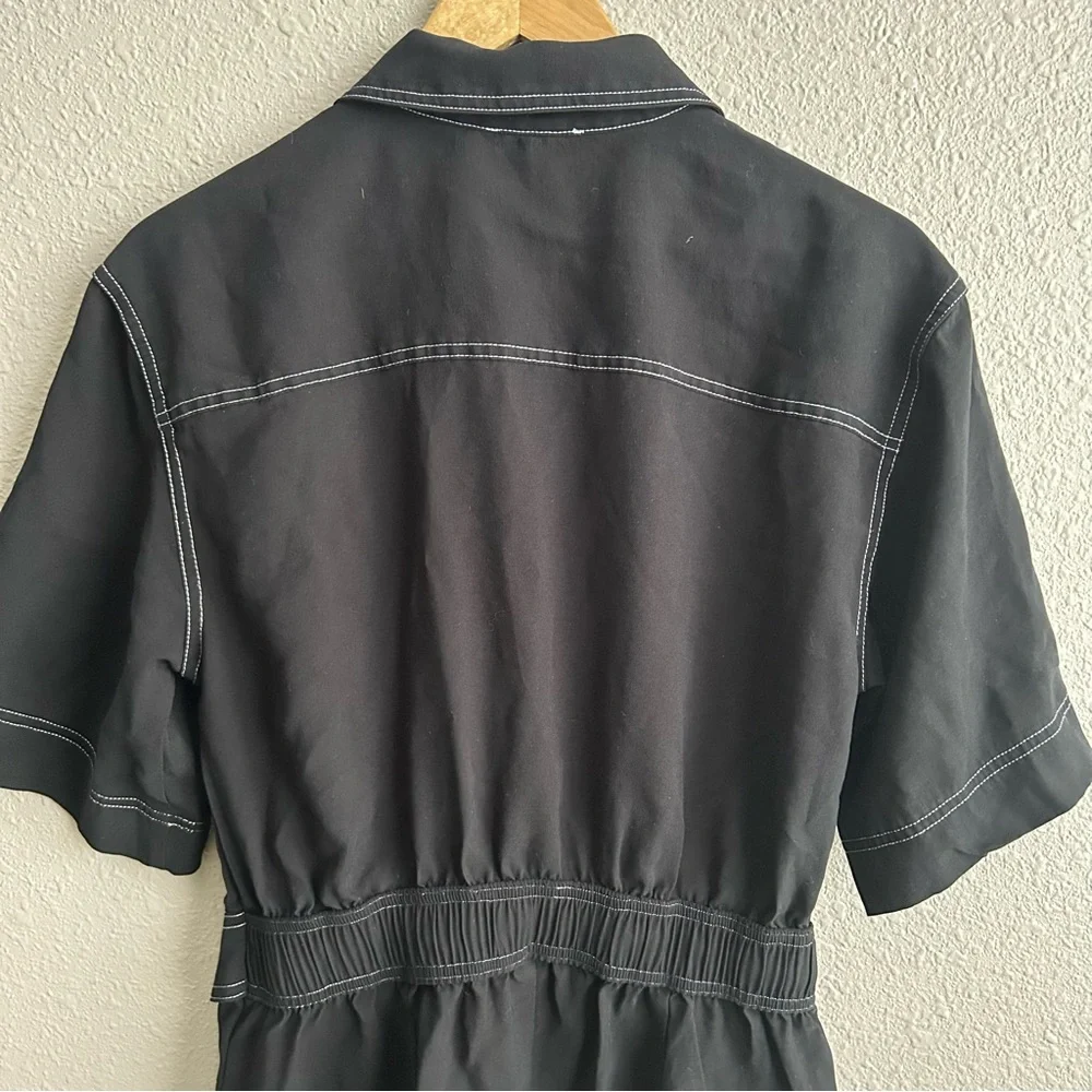 Bar III Black With White Seams Short Sleeve Belted Utility Button Up Romper‎